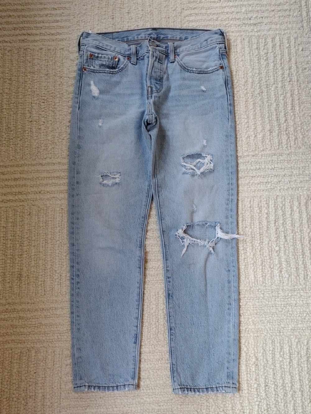 Levi's 501 Light Blue Denim Jeans with Leather Patch